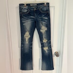 Machine Blue Boot Cut Jeans with Distressed Detailing